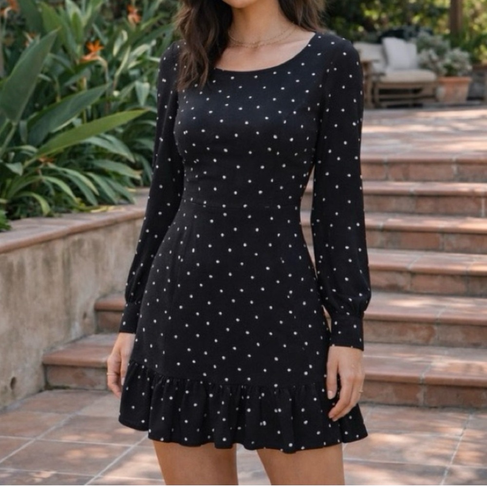 Bar III Black and White Polka Dot Long Sleeve Dress